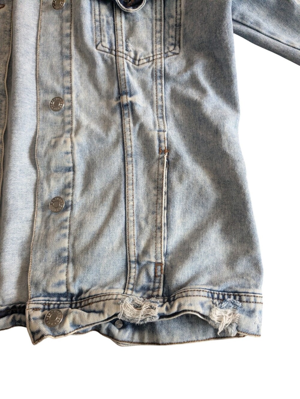 Light Wash Distressed Denim Jacket - Women's Casual Jacket - Picture 5 of 12